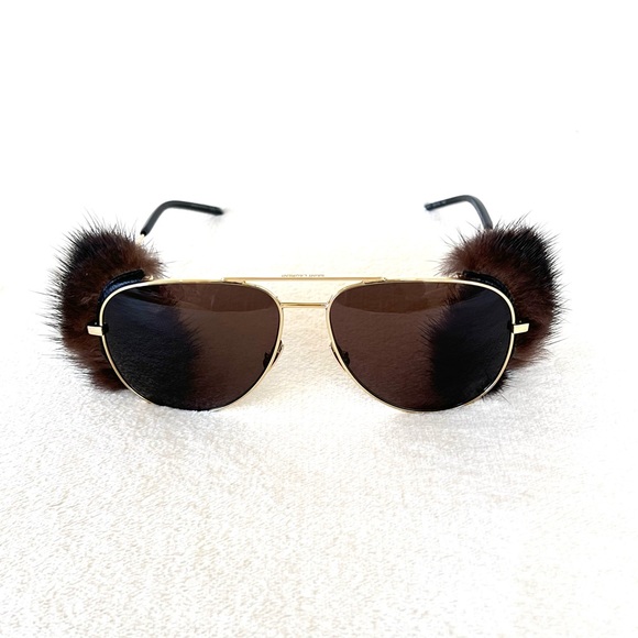 Saint Laurent Metallic Classic 11 Shields 59mm Mink Fur-Trim Sunglasses - Picture 5 of 14